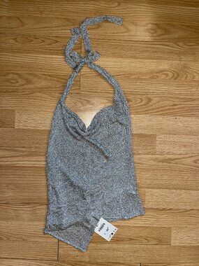 Zara Silver Cowl Neck Halter Top- Small